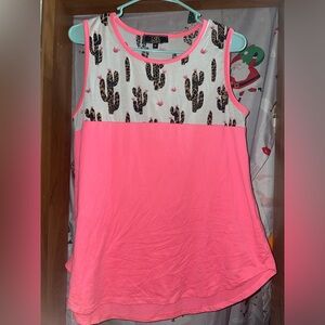 Pink and White Cactus Print Women's Tank Top